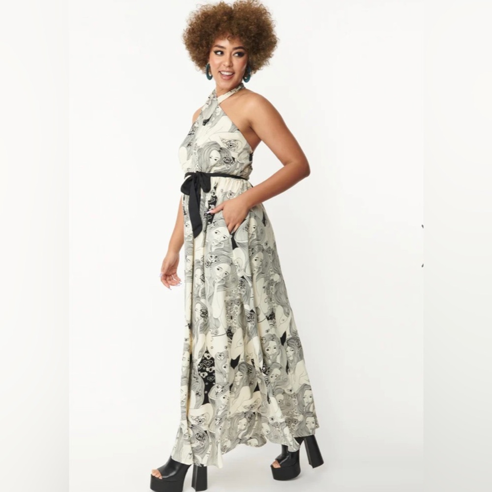 Unique Vintage Smak Parlour NWT Psychedelic Goddess Print Maxi Dress - Picture 3 of 6